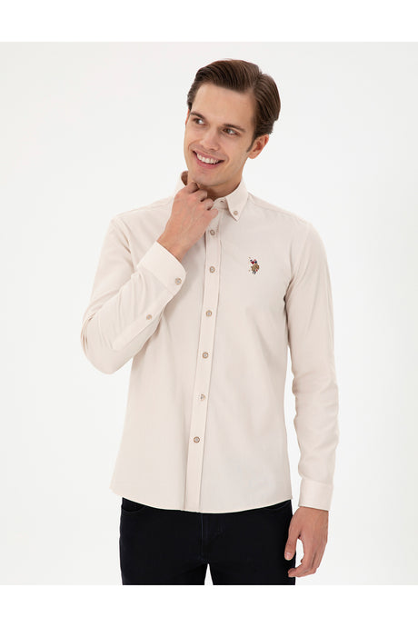 US POLO ASSN ERKEK DOKUMA GÖMLEK 1964729 - Gri/ Bej /Krem