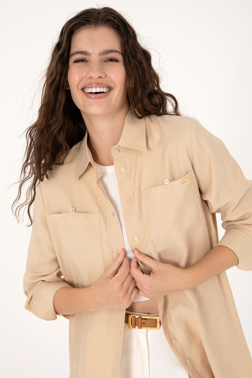 US POLO ASSN BAYAN DOKUMA GÖMLEK 2102852 - Gri/ Bej /Krem