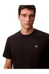 Sporline Calvin Klein siyah pamuklu erkek tişört, göğüs kısmında beyaz ck logolu comfort kesim tasarım