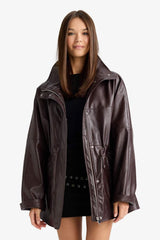 Defacto Kadın Pu Mont E8544Ax - Bordo