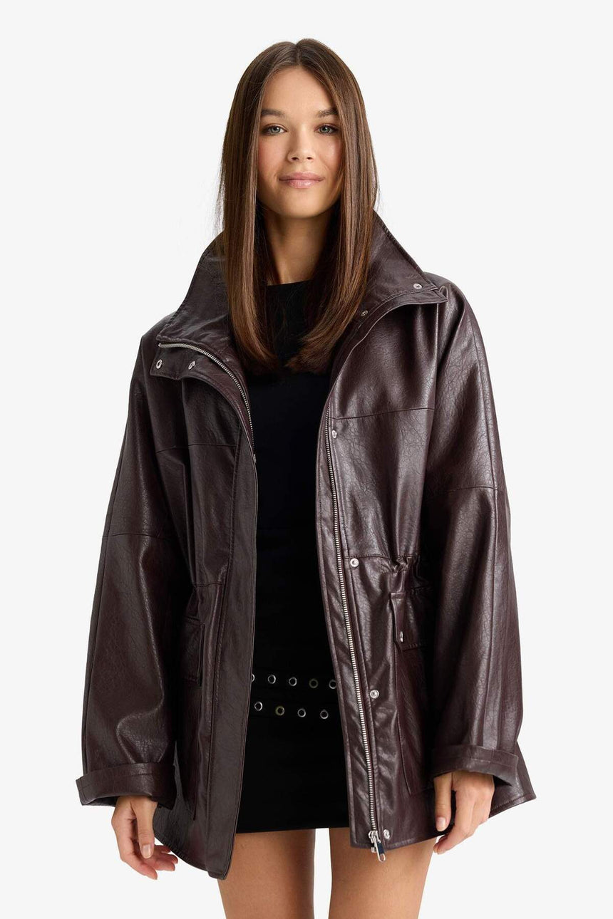 Defacto Kadın Pu Mont E8544Ax - Bordo