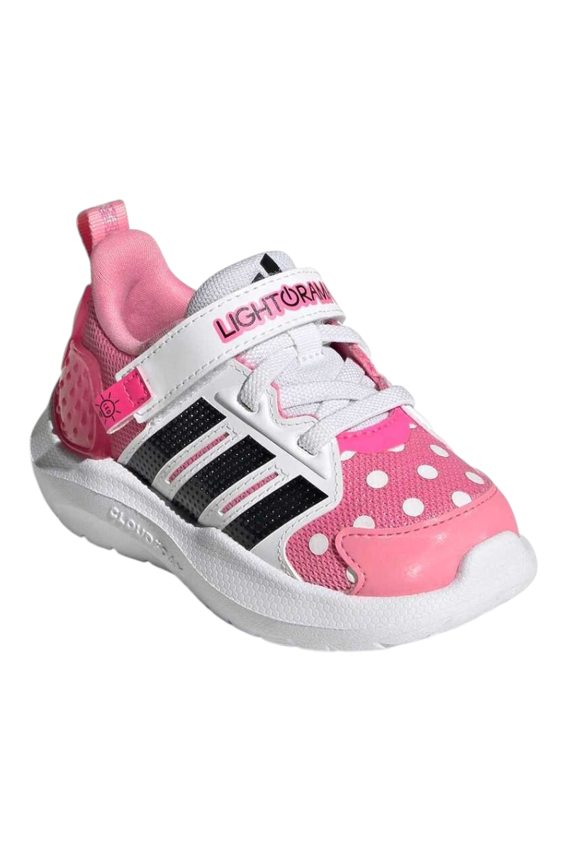 Sporline adidas Lightorama RNR çocuk sneaker, açık pembe renkli, beyaz puantiyeli ve suni deri detaylı spor ayakkabı.