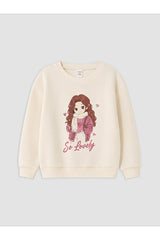 LC Waikiki Kız Çocuk Baskılı Sweatshirt Eşofman Takımı W6EB74D1 - Krem