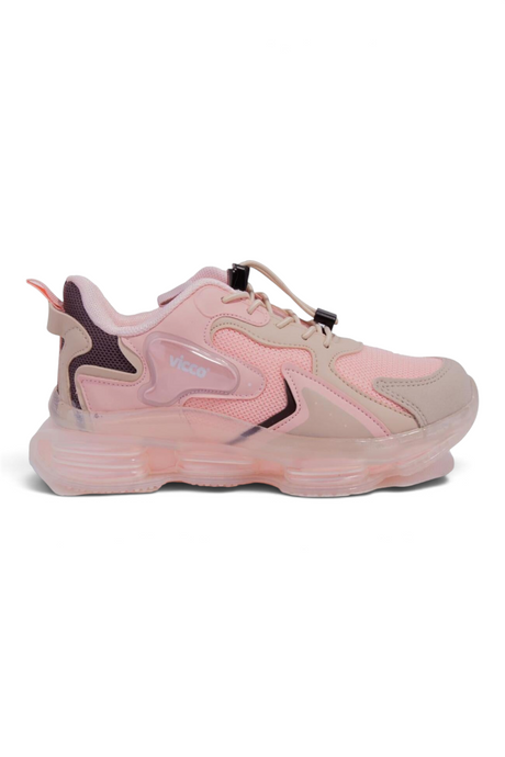 Sporline Vicco pudra pembe suni deri çocuk sneaker, şeffaf tabanlı ve bağcıklı spor ayakkabı modeli