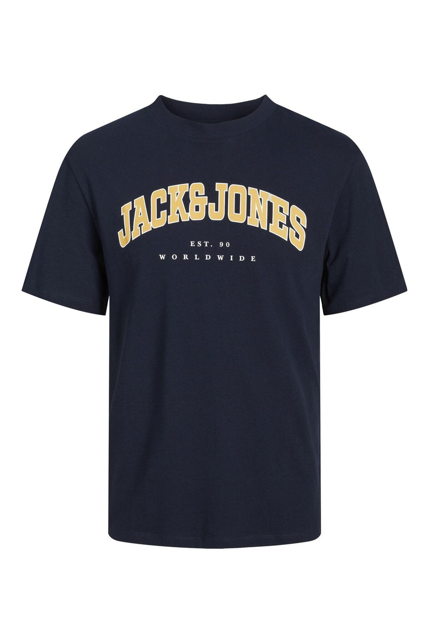 JACK&JONES JJECALEB VARSITY TEE SS O-NECK NOOS PLS 12258871 - Koyu Lacivert