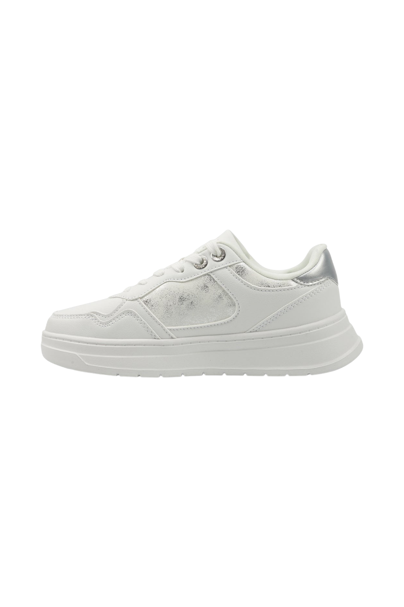 Sporline U.S. Polo Assn. 6P kadın sneaker, bej renkli, tekstil ve suni deri detaylı günlük spor ayakkabı.