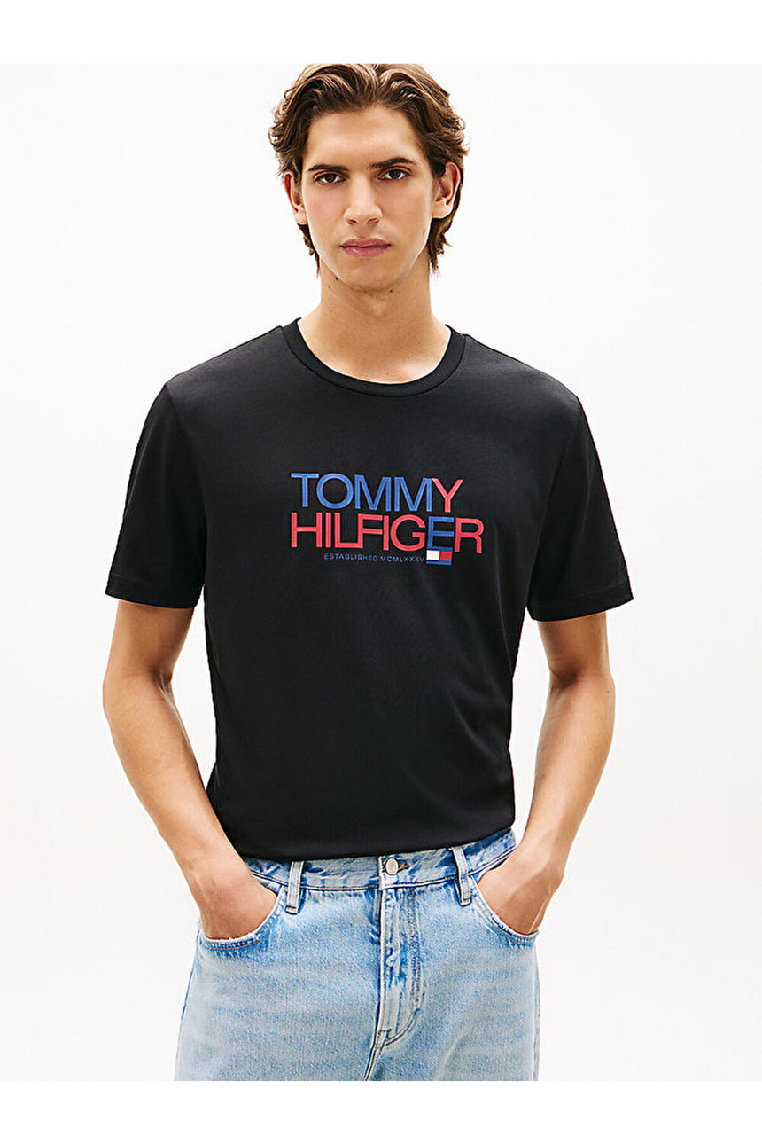 Tommy Hilfiger Erkek BRAND LOVE BIG TEXT TEE MW0MW42369BDS - Siyah