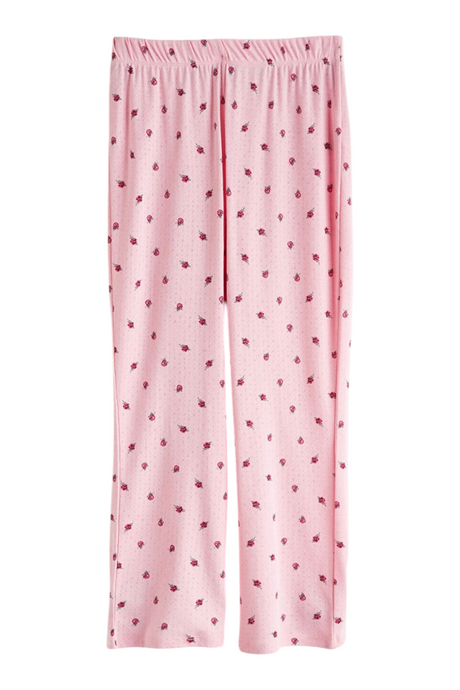 Sporline LC Waikiki açık pembe renkli, çiçek desenli, %100 pamuklu rahat kesim kadın pijama altı