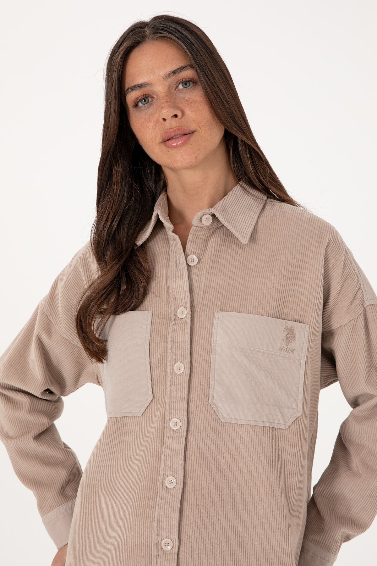 U.S. Polo Assn. Kadın Gömlek 1942999 - Gri / Bej / Krem