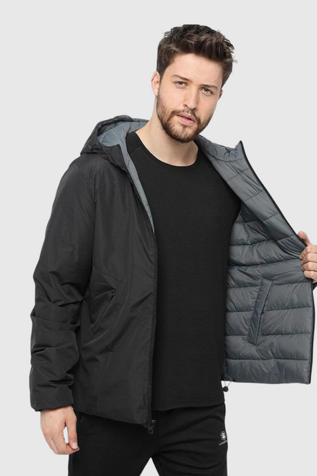 Sporline Lumberjack ML Lucas siyah renkli, kapüşonlu, %100 polyester regular kesim erkek mont