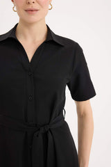 Defacto Kadın Short Sleeve Woven Dress E7114Ax - Siyah