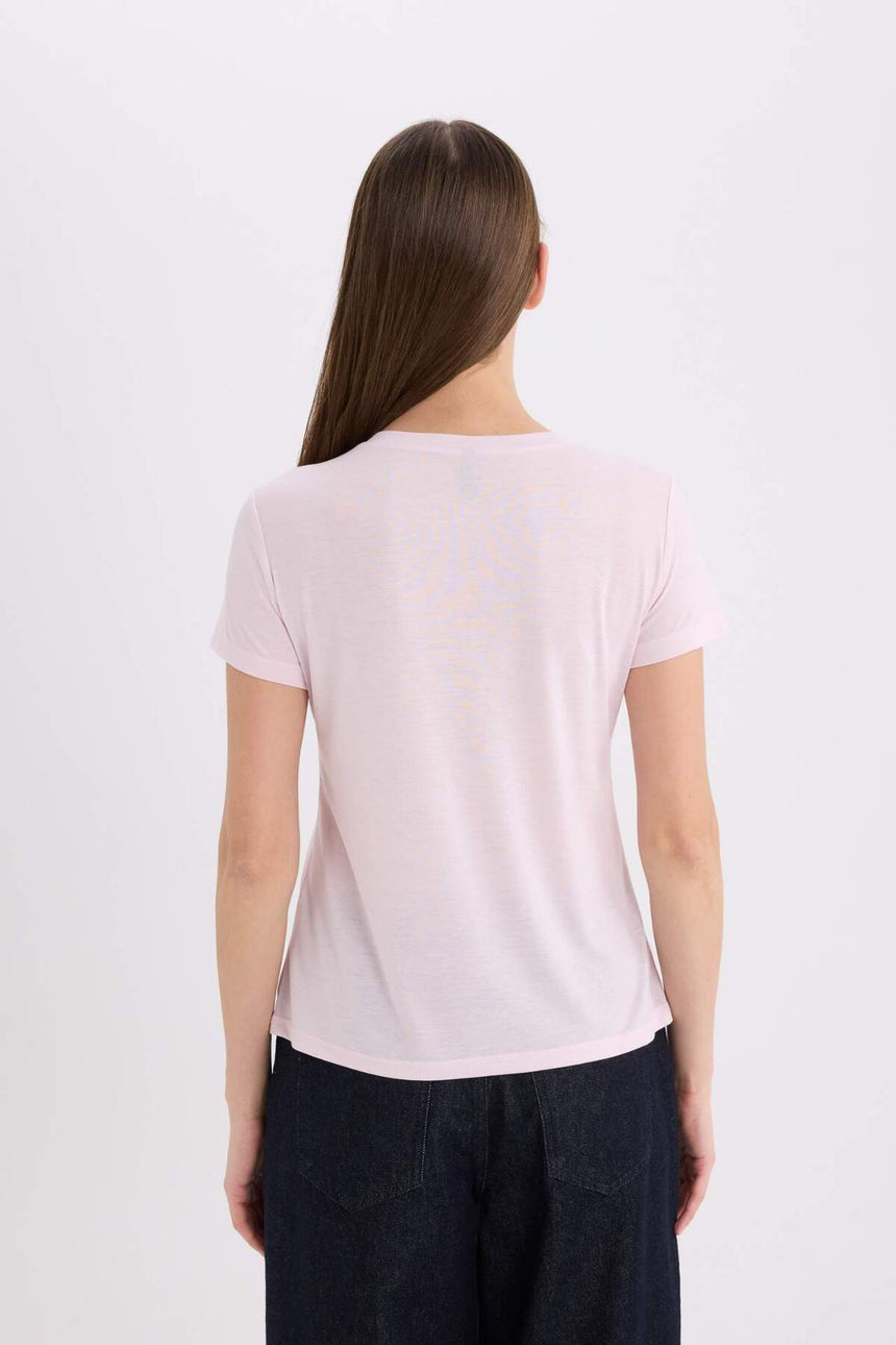 Defacto Kadın Short Sleeve T-Shirt W7299Az - Açık Pembe
