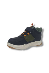 Sporline Vicco siyah suni deri çocuk sneaker, cırt cırtlı ve bağcıklı tasarım, yan detaylı günlük spor ayakkabı