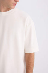 DeFacto B4844AX Erkek T-Shirt - Ekru