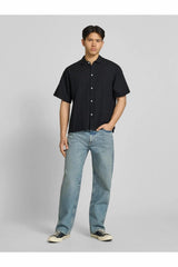 Jack & Jones Breeze Erkek Keten Karışımlı Kısa Kollu Gömlek 12288594 - Siyah