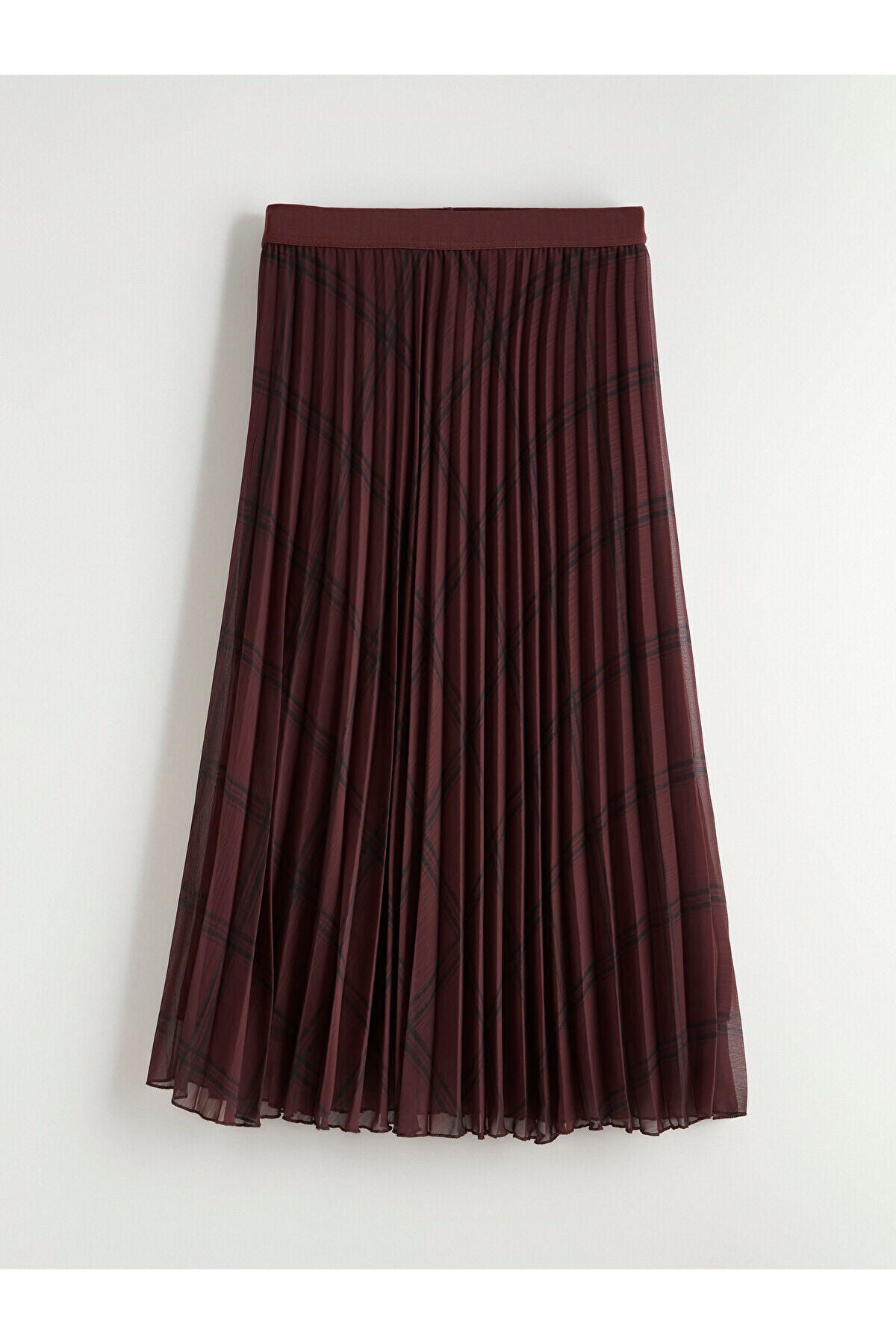 LC Waikiki Kadın Pileli Ekose Midi Etek S6R543D8 - Bordo