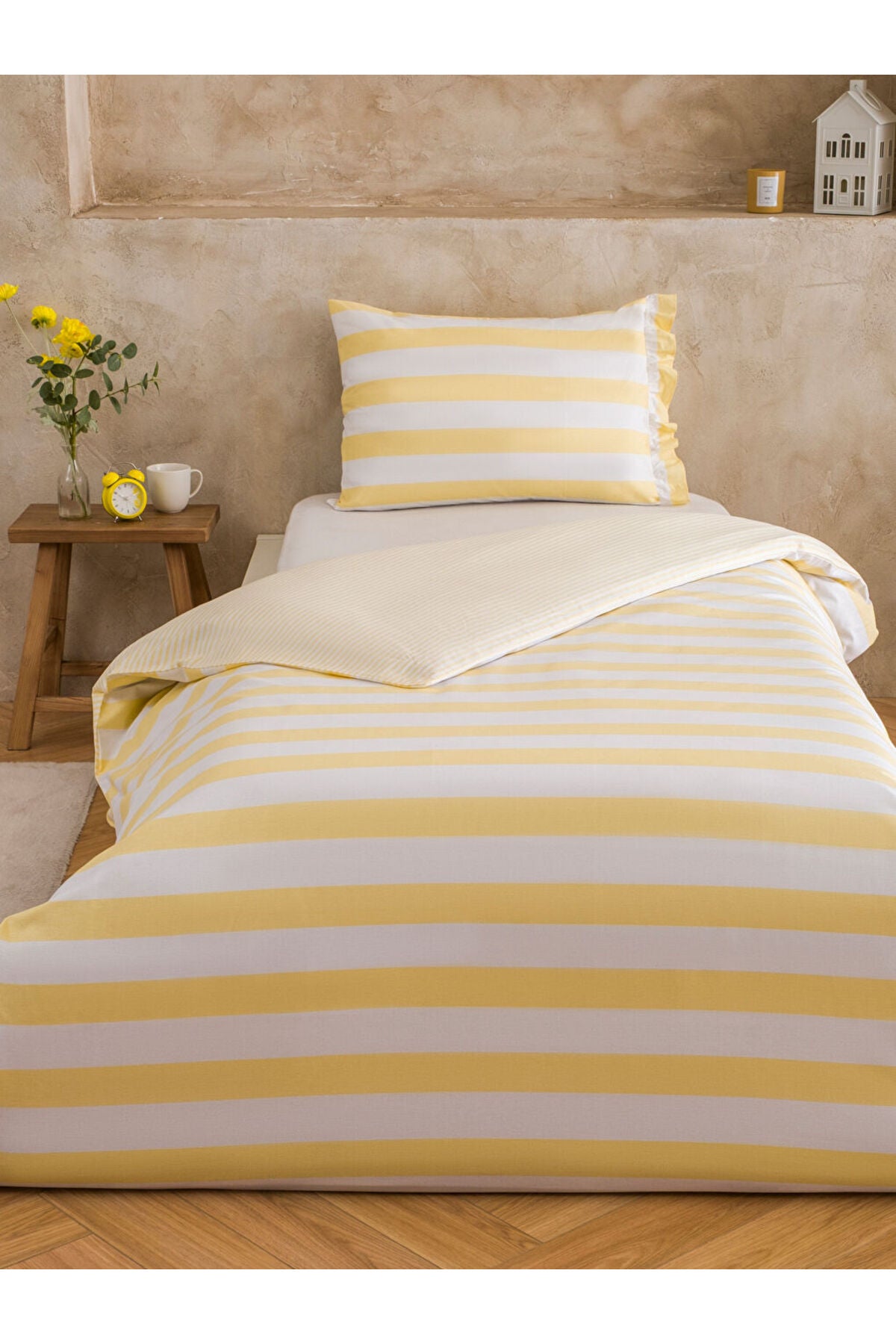 LC Waikiki Home Çizgili Tek Kişilik Nevresim Seti S6GS52B8 - Sarı