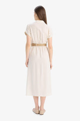 Defacto Kadın Short Sleeve Woven Dress E8341Ax - Ekru