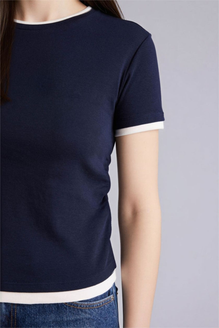 Defacto Kadın Short Sleeve T-Shirt F3504AX - Koyu Lacivert