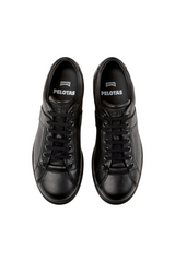 Sporline Camper Pelotas Ariel siyah deri erkek sneaker, ikonik küre tabanlı tasarım, üstten görünüm.