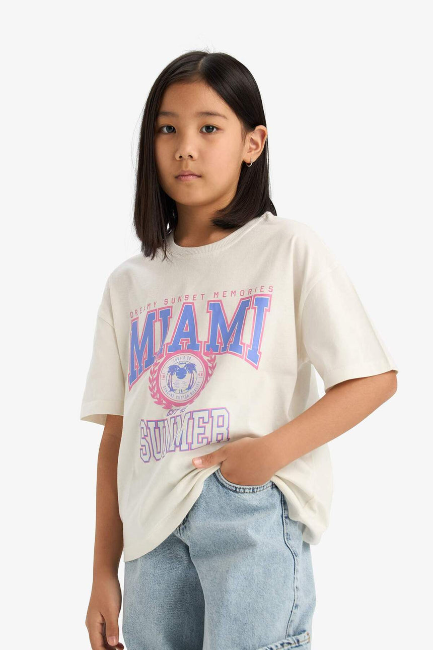 DeFacto Çocuk Oversize Kısa Kollu T-Shirt E0386A8 - Ekru