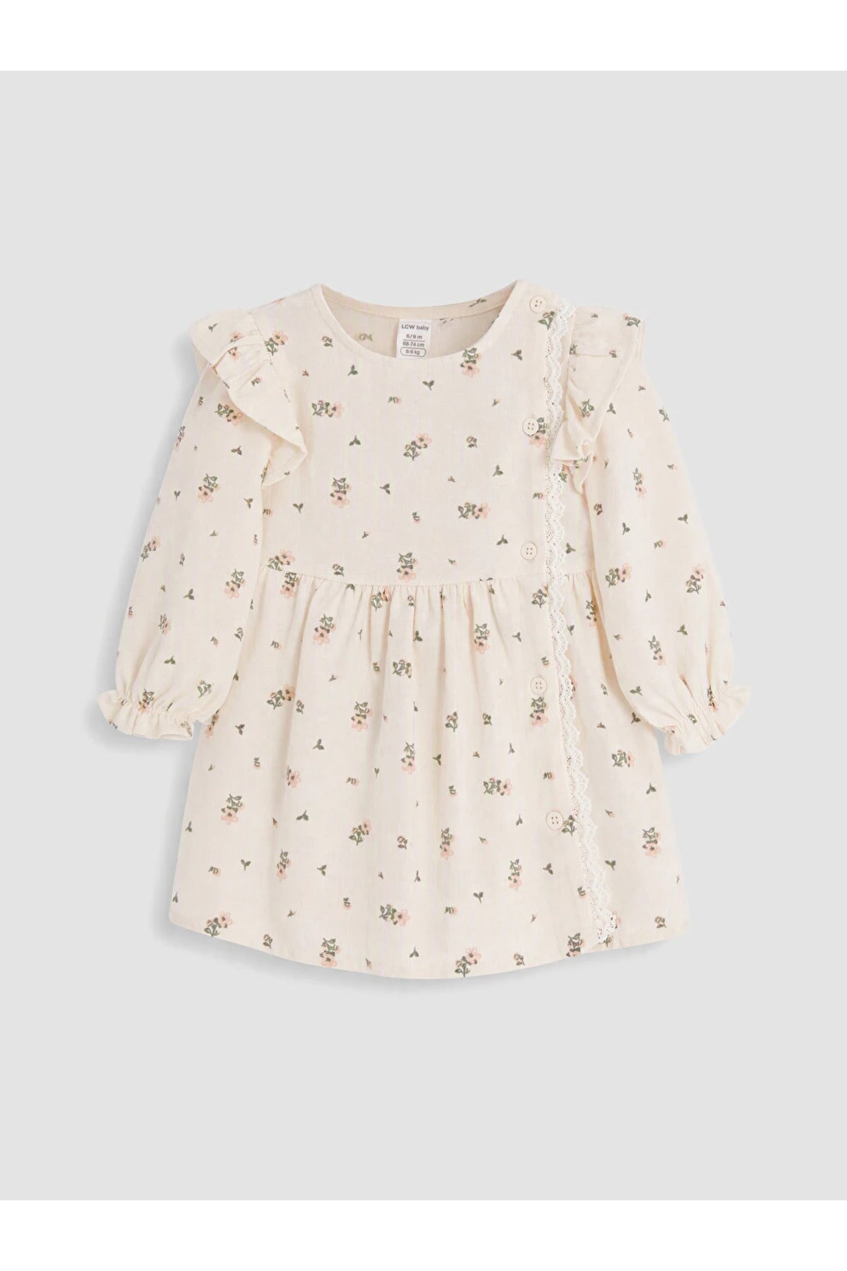 LC Waikiki Kız Bebek Çiçekli Gabardin Elbise W6AP37D1 - Ekru