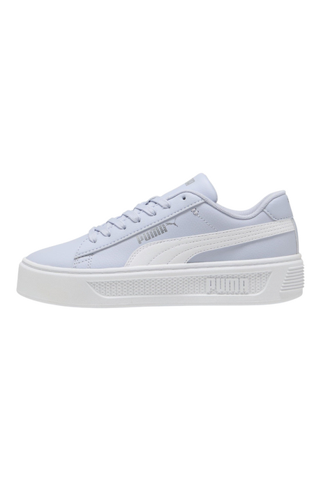 Sporline Puma Smash Platform v3 lila renkli, beyaz tabanlı ve gümüş detaylı unisex spor ayakkabı