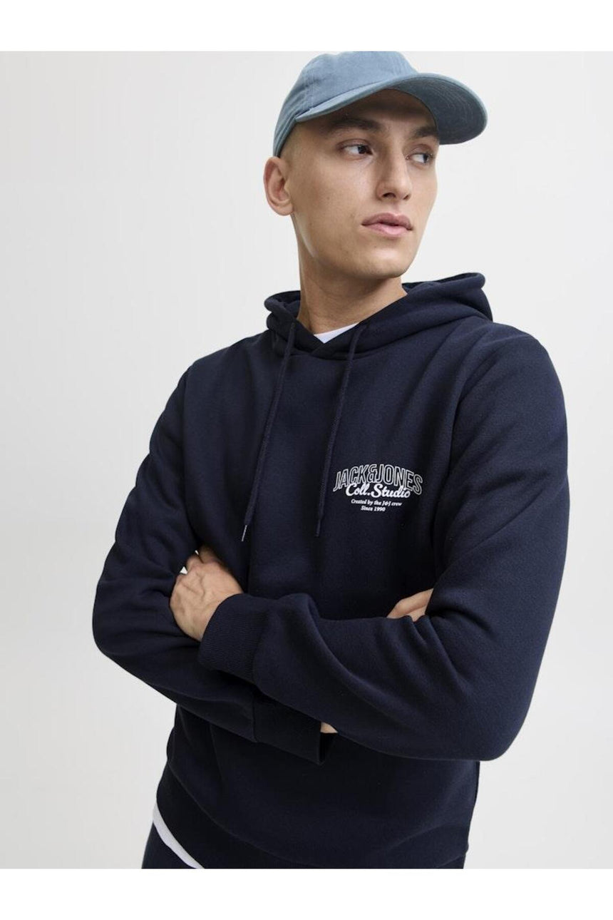 JACK&JONES JJMAKOTO SWEAT HOOD 12278606 - Koyu Mavi