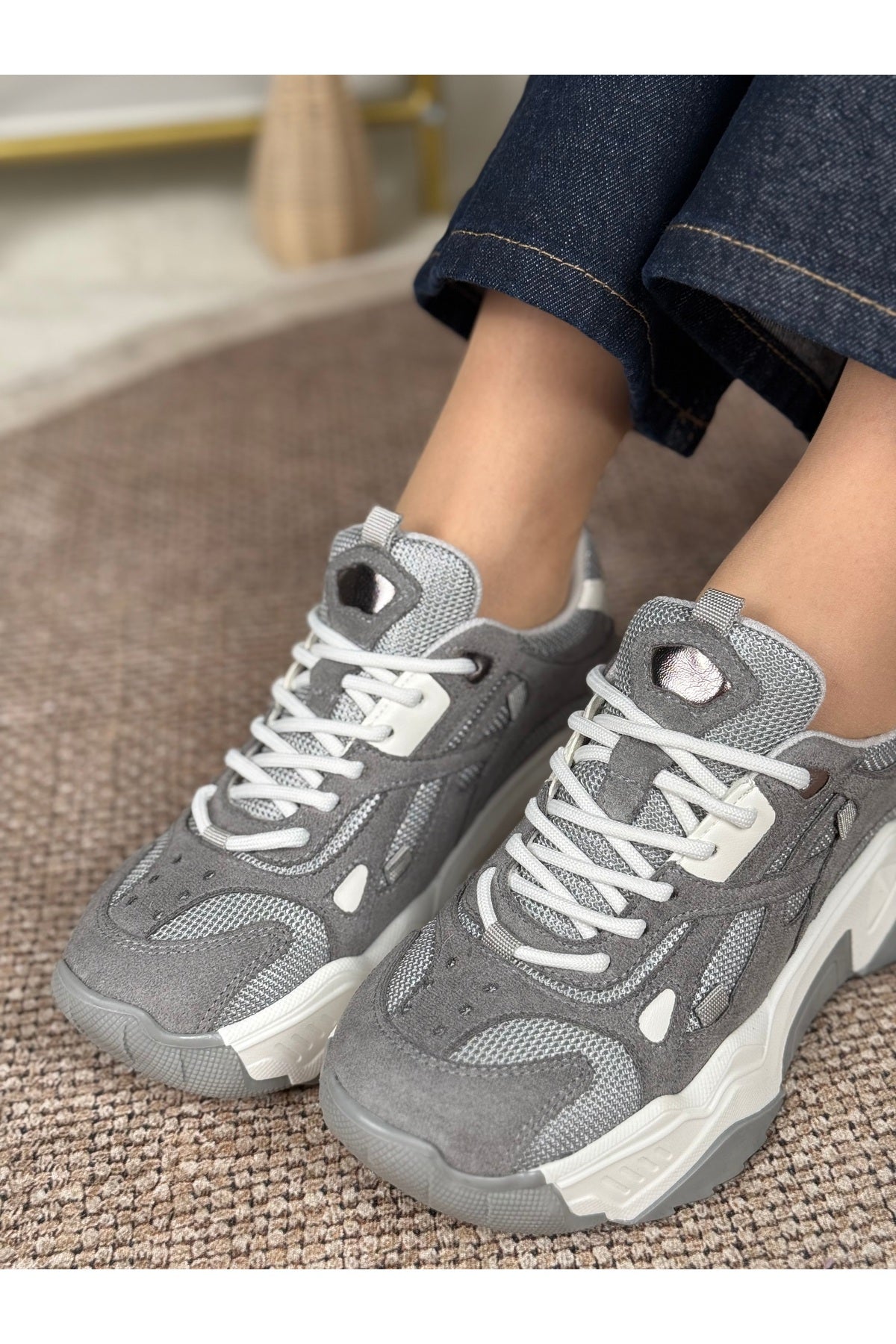 Eysha Noctra Koyu Gri Beyaz Kadın Sneaker
