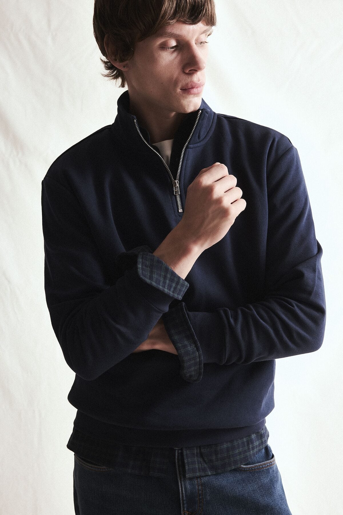 DeFacto Erkek Yarım Fermuarlı Sweatshirt X7405AZ - Koyu Lacivert