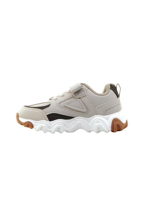 Sporline Vicco bej renkli, suni deri çocuk sneaker ayakkabı, yan profil görünümü