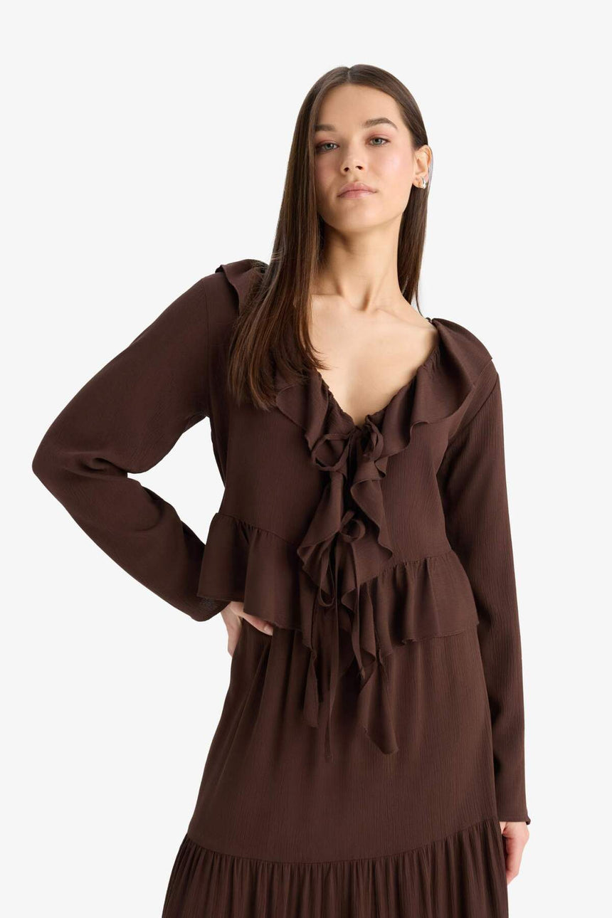 Defacto Kadın Long Sleeve Blouse E4131Ax - Kahverengi