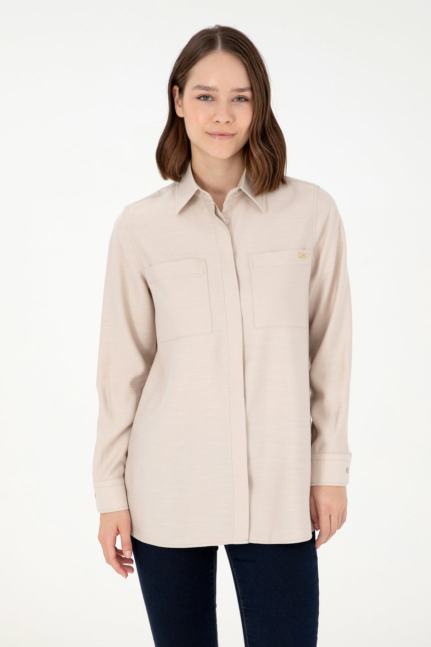 US POLO ASSN BAYAN DOKUMA GÖMLEK 1989526 - Gri/ Bej /Krem