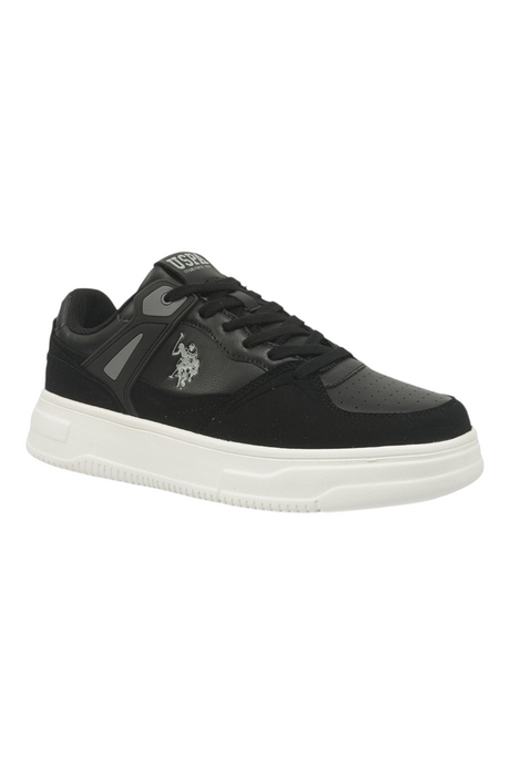 Sporline U.S. Polo Assn. siyah erkek sneaker, PU ve TPU malzemeli, yan tarafında ikonik logo detaylı spor ayakkabı.