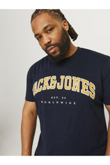 JACK&JONES JJECALEB VARSITY TEE SS O-NECK NOOS PLS 12258871 - Koyu Lacivert