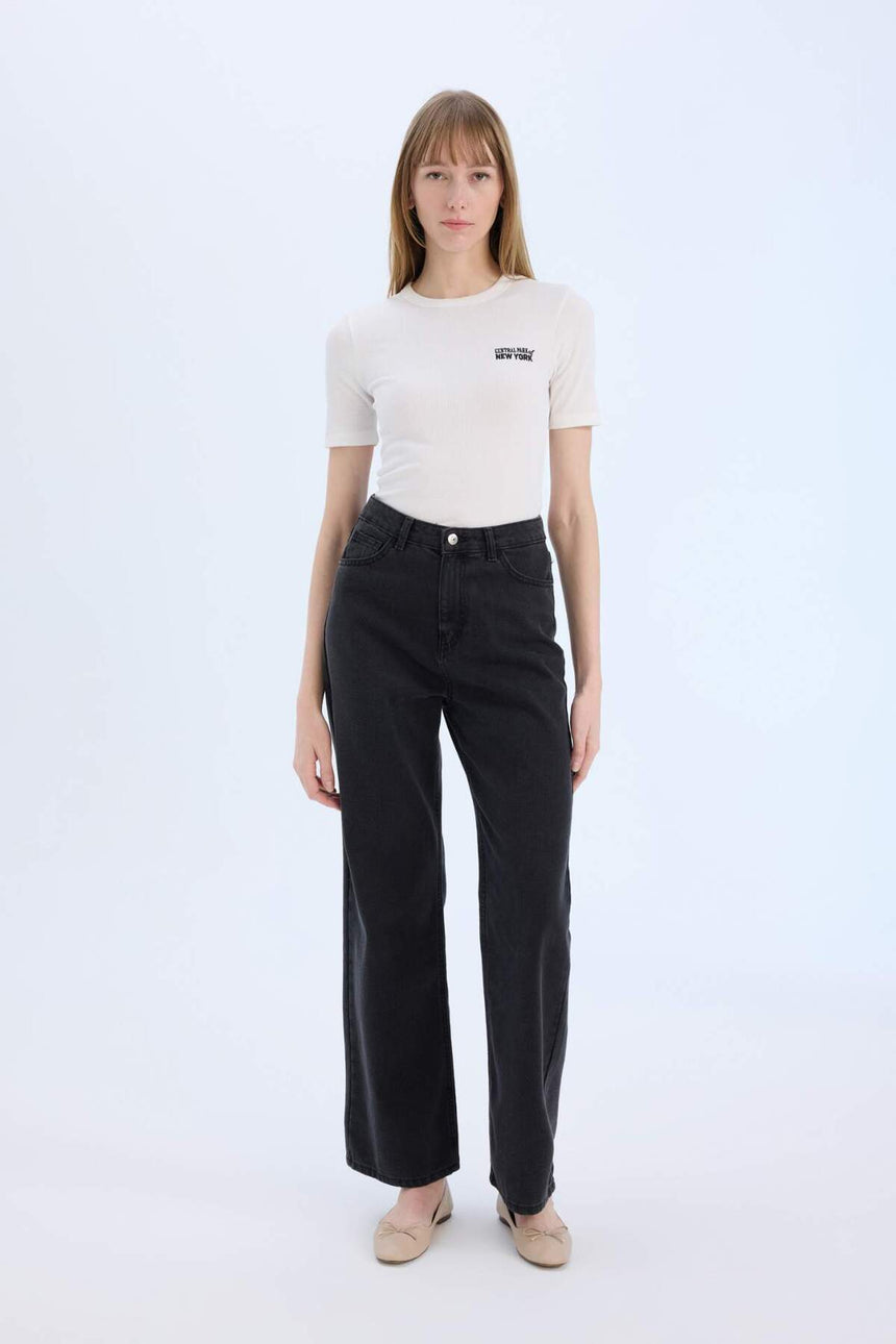 Defacto Kadın Short Sleeve T-Shirt E5068Ax - Ekru