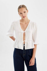 Defacto Kadın Long Sleeve Blouse D4435Ax - Kırık Beyaz