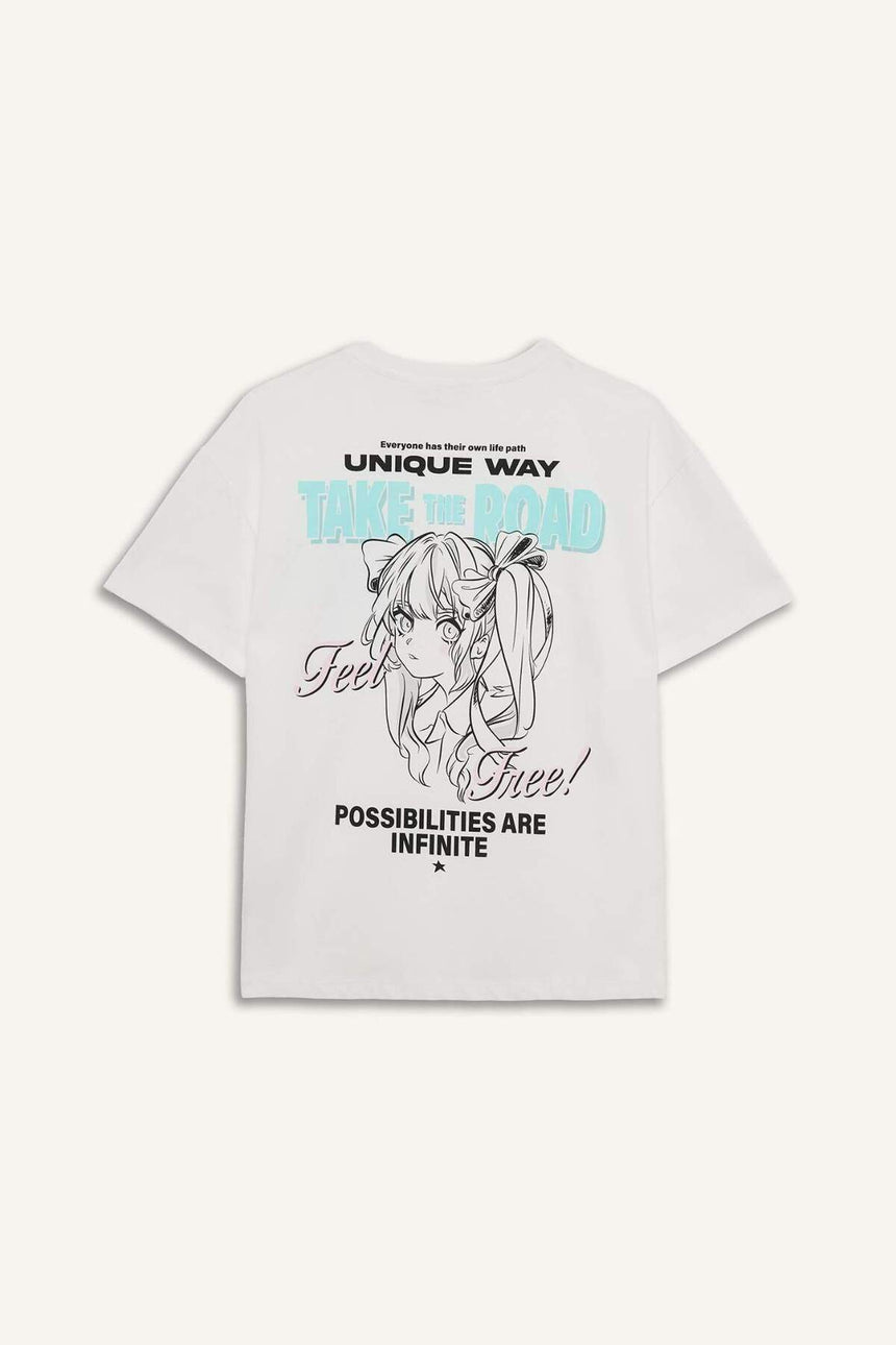 Defacto Kadın Short Sleeve T-Shirt F2241Ax - Kırık Beyaz