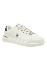 Sporline U.S. Polo Assn. beyaz suni deri erkek sneaker, yan kısmında logo detaylı ve çizgili bağcıklı tasarım.