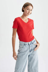 Defacto Kadın Short Sleeve T-Shirt I1080AZ - Kırmızı