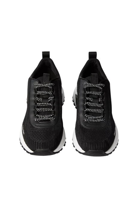 Sporline Calvin Klein siyah polyester erkek sneaker, desenli bağcıklı ve beyaz tabanlı spor ayakkabı