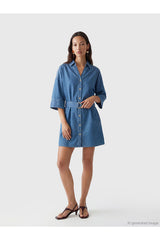 LC Waikiki Kadın Gömlek Yaka Mini Jean Elbise S6HT53B8 - İndigo Mavi
