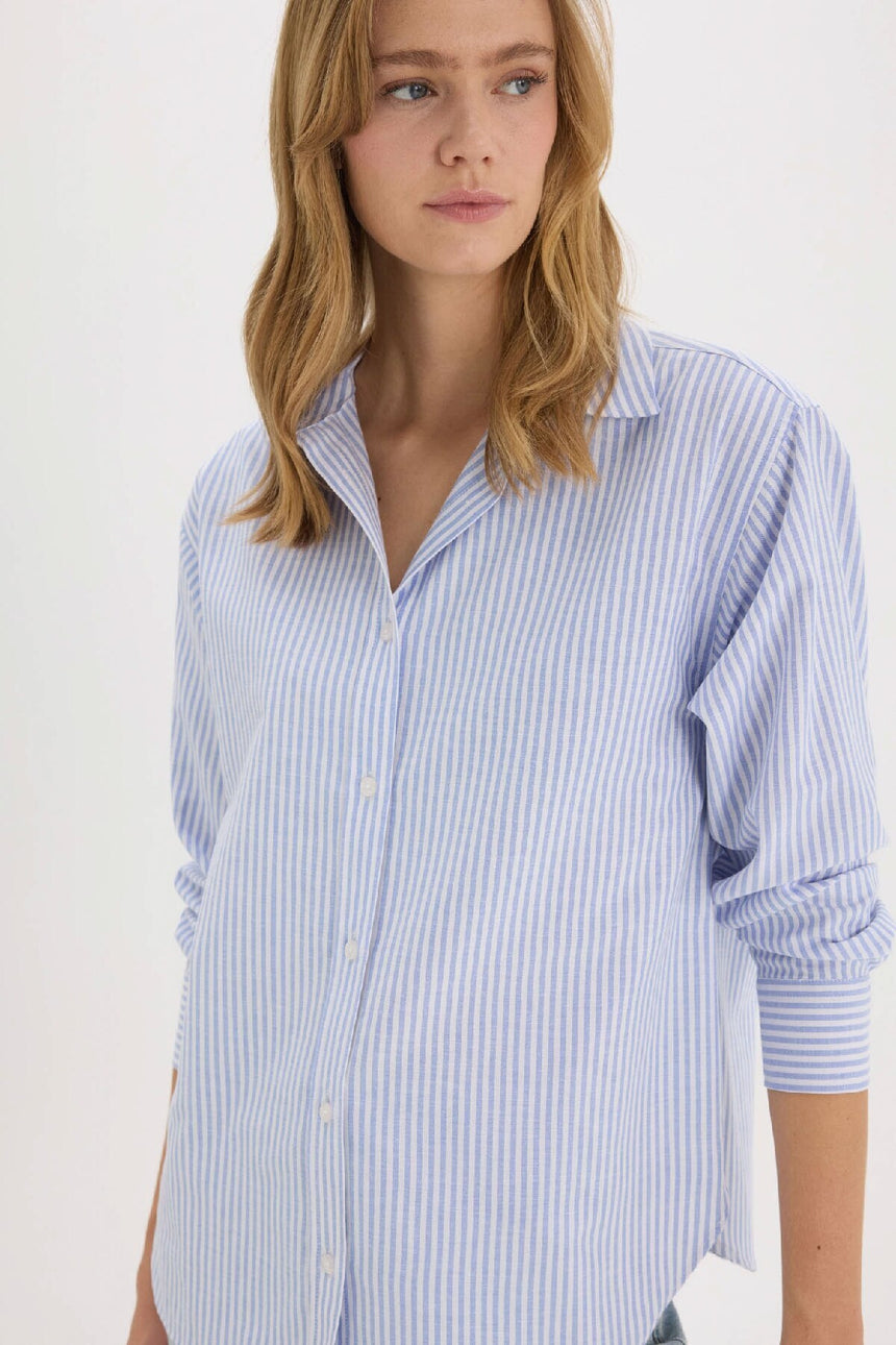 Defacto Kadın Long Sleeve Shirt D4015Ax - Mavi