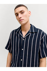 JACK&JONES JJECOBA STRIPE RESORT SHIRT SS SN 12271060 - Koyu Mavi