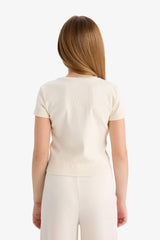 Defacto Çocuk Short Sleeve T-Shirt C0104A8 - Ekru