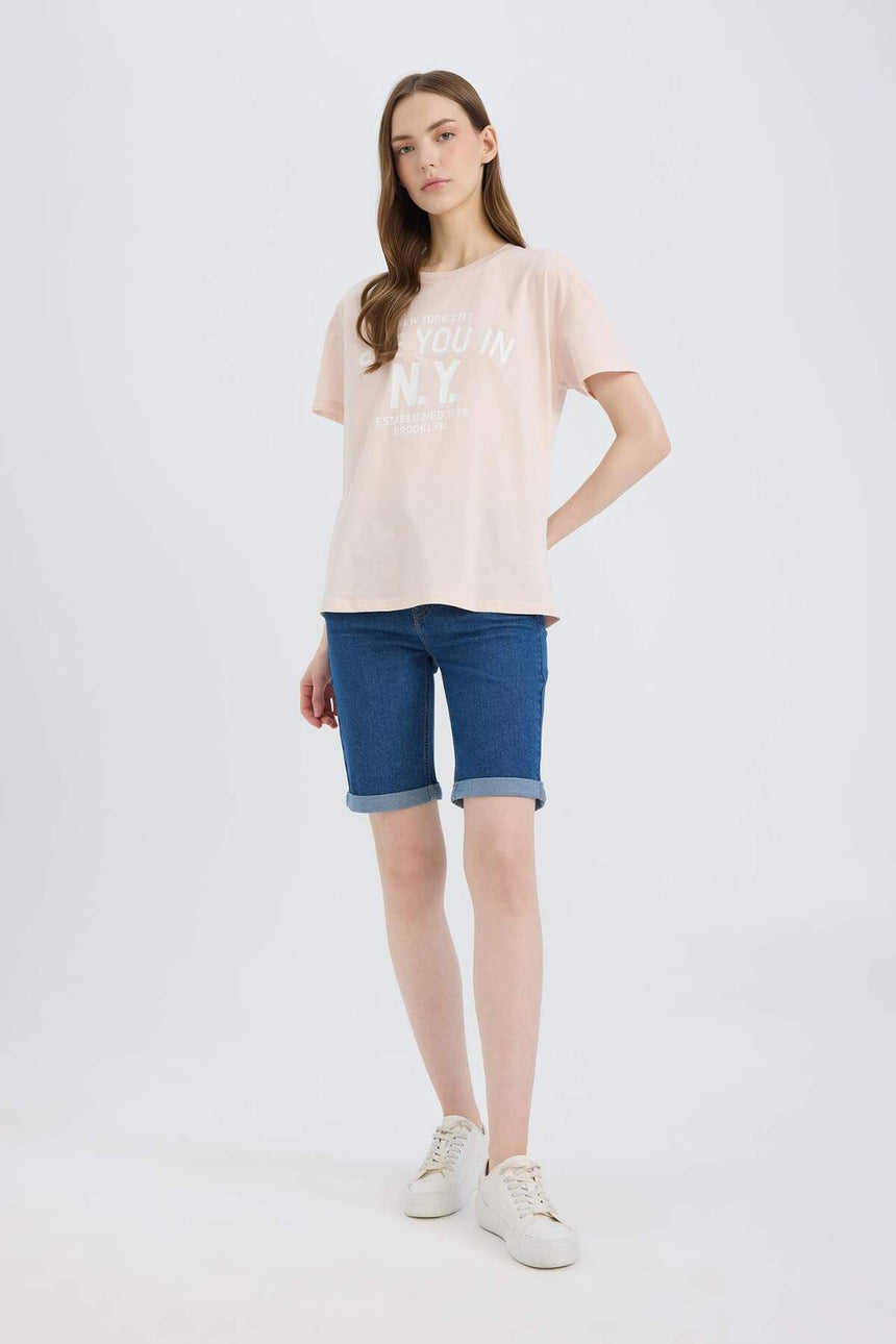 Defacto Kadın Short Sleeve T-Shirt E0720Ax - Açık Pembe