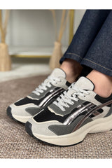 Rovena Kadın Gri Gümüş Yüksek Taban Bağcıklı  Sneaker Spor Ayakkabı - Gri