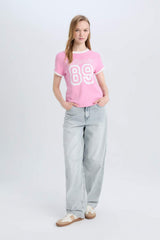 Defacto Kadın Short Sleeve T-Shirt E0675Ax - Pembe