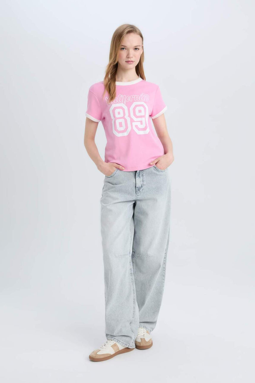Defacto Kadın Short Sleeve T-Shirt E0675Ax - Pembe