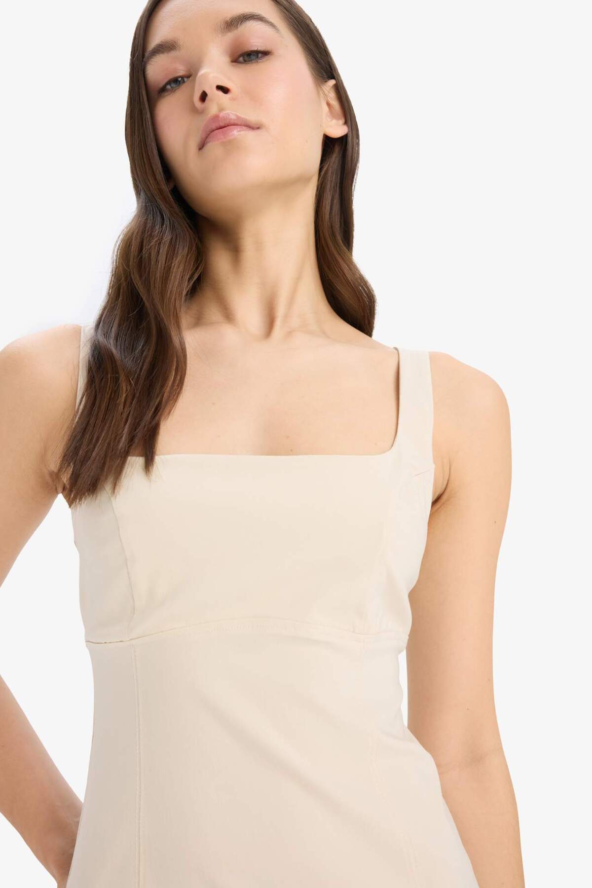 Defacto Kadın Short Sleeve Woven Dress C5027Ax - Kum Beji